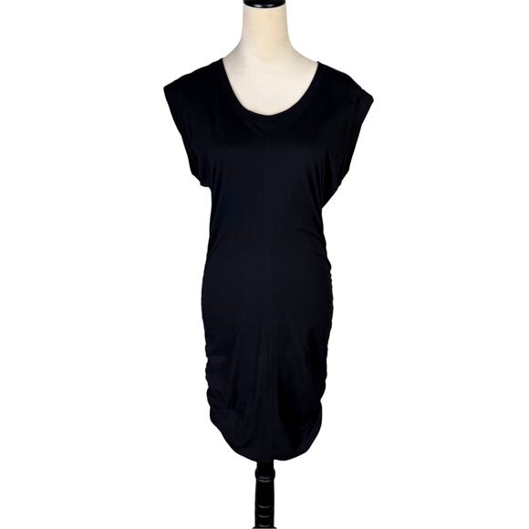 Splendid Womens NWT Ruched Black Pullover Form Fitting Jersey Mini Dress - Picture 1 of 12
